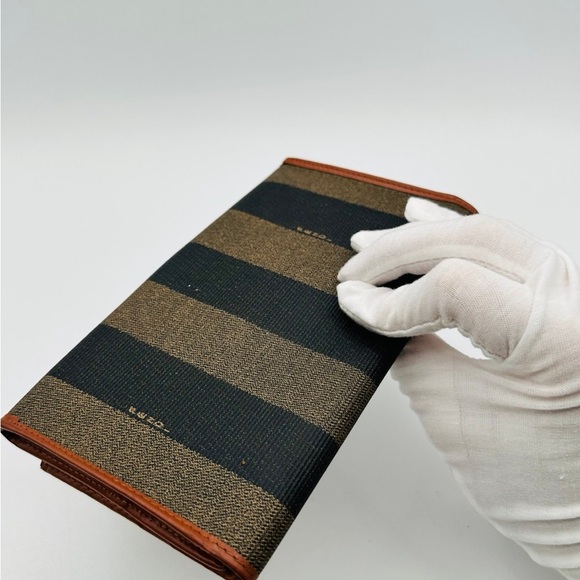 Fendi Pequín Striped Black and Brown Long Wallet with Gold Clasp - Picture 2 of 10